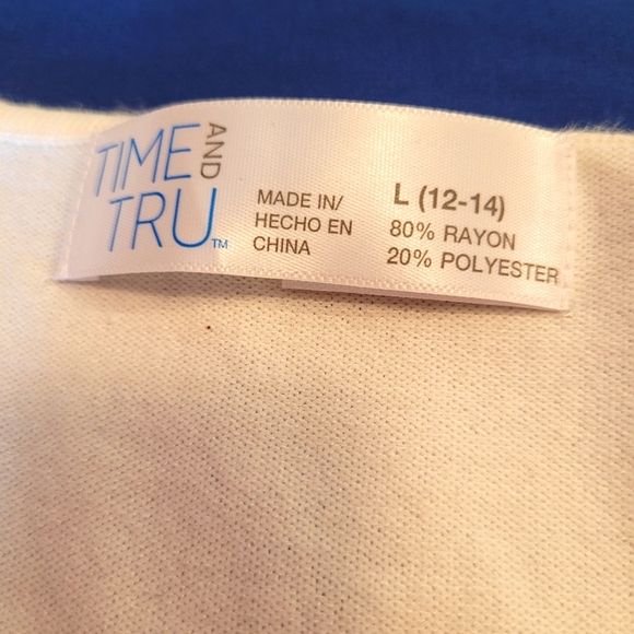Time and Tru Cold Shoulder Women's White Summer Sweater 3/4 Sleeves Size L EUC - Picture 5 of 6